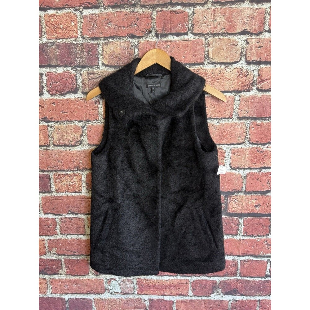 Eileen Fisher Womens Black Sleeveless Wool Alpaca Snap Vest Size XS